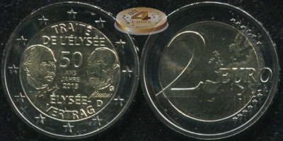 Германия. 2 евро. 2013.G (Unc. Биметалл) 50 лет франко-германского договору о дружбе