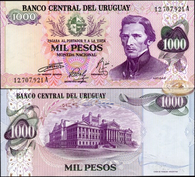 Уругвай. Банкнота 1000 песо. ND (1974). Unc. Бумага. Кат# P.52b