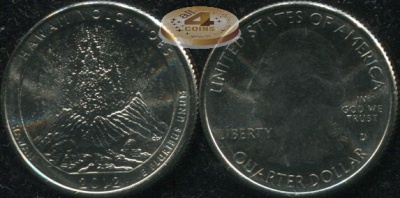 США. Монета 25 центов [Квотер]. 2012.D (KM#522. Unc) Hawaii Voclanoes [Hawaii]
