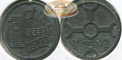 Нидерланды. Монета 1 цент. 1943 (KM#170. Unc)