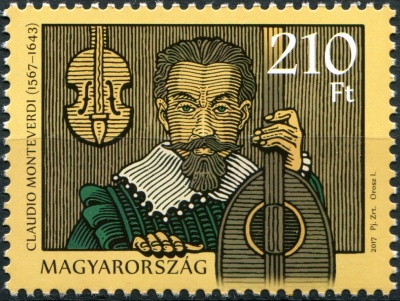 Венгрия. 2017. 450 лет со дня рождения Клаудио Монтеверди (Почтовая марка. MNH OG)