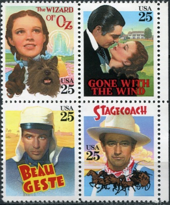 США. 1990. Плакаты с классическими фильмами Голливуда (Сцепка. MNH OG)