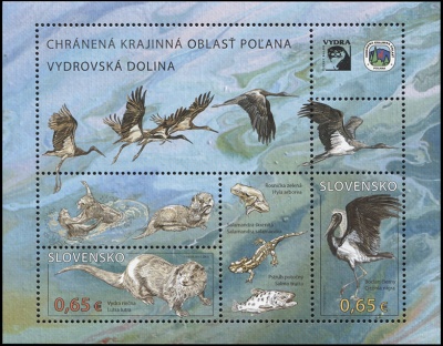 Словакия. 2015. Заповедная зона Поляна. Речная выдра и Черный аист (Блок. MNH OG)