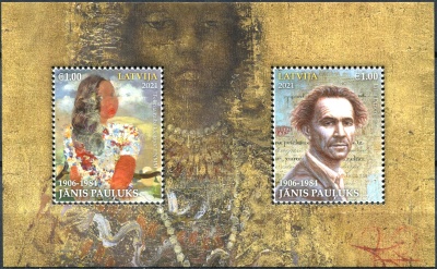 Латвия. 2021. Янис Паулюкс, художник (Почтовый блок. MNH OG)