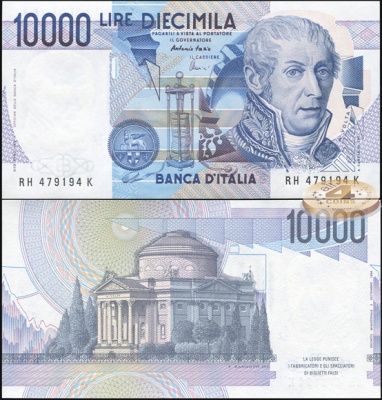 Италия. Банкнота 10000 лир. 03.09.1984(1995). Unc. Бумага. Кат.# P.112d