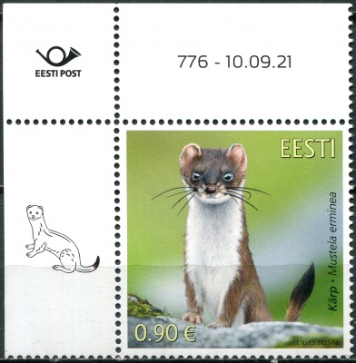 Эстония. 2021. Горностай (Mustela erminea) (II) (Почтовая марка. MNH OG)