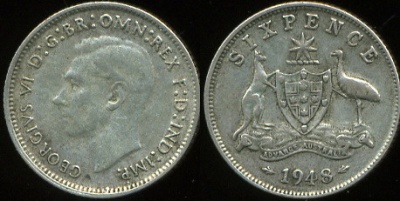 Австралия. 6 персов. 1948 (VF. Серебро)