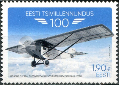 Эстония. 2021. 100-летие гражданской авиации Эстонии (Почтовая марка. MNH OG)