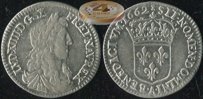 Франция. 1/12 экю (10 солей). 1662.A (aXF. Серебро)