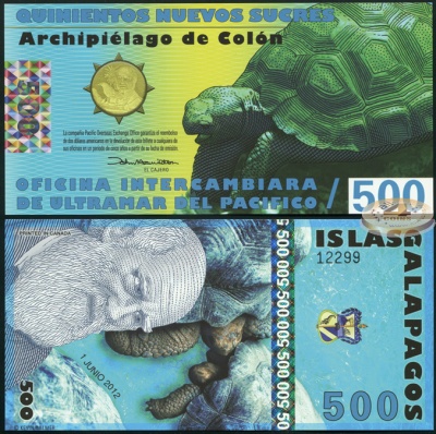Галапагосские о-ва. Банкнота 500 новых сукров. 01.06.2012. Unc. Пластик. Кат# P.NL