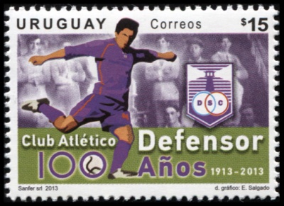 Уругвай. 2013. 100 лет футбольному клубу Atlético Defensor (Почтовая марка. MNH OG)