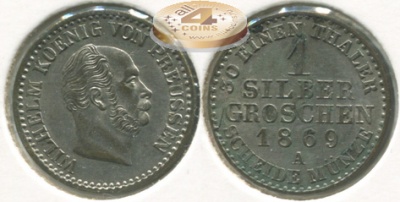Германия (Пруссия). 1 грошен. 1869.A (aUnc. Серебро)