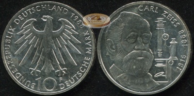 Германия [ФРГ]. 10 марок. 1988.F (Unc. Серебро)