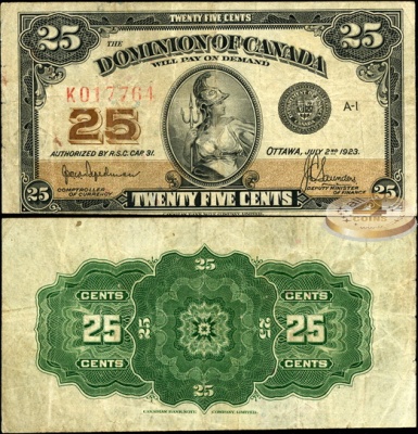 Канада. 25 центов (VF) 1923