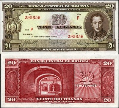 Боливия. 20 боливиано (Unc) 1945