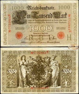 Германия [Кайзер рейх]. 1000 марок (VF) 1910