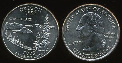 США. Монета 25 центов [Квотер]. 2005.D (KM#372. Unc) Орегон