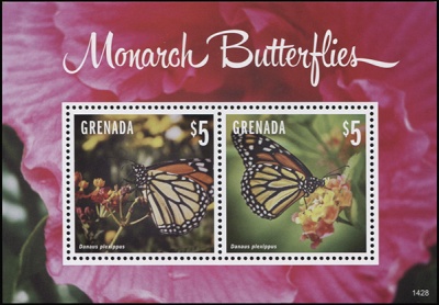 Гренада. 2014. Бабочки. Данаида монарх II (Блок. MNH OG)
