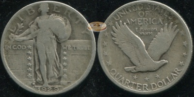 США. 25 центов [Квотер]. 1929.D (aVF. Серебро)