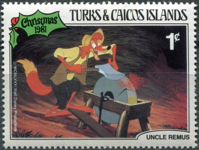 Теркс и Кайкос. 1981. Братец Лис точит топор (Почтовая марка. MNH OG)