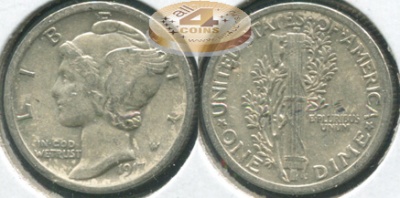 США. 10 центов [Дайм]. 1917 (aVF/VF. Серебро)