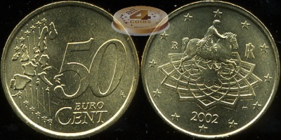 Италия. 50 евроцентов. 2002 (Unc)