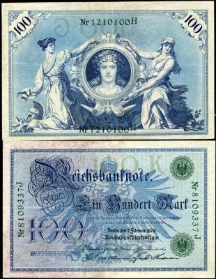 Германия (кайзеррейх). 100 марок (XF-) 1908