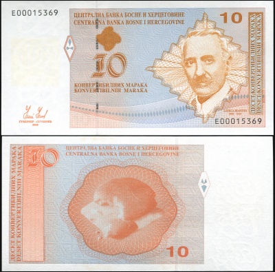 Босния и Герцеговина. Банкнота 10 конвертируемых марок. 2008. Unc. Бумага. Кат.# P.73a
