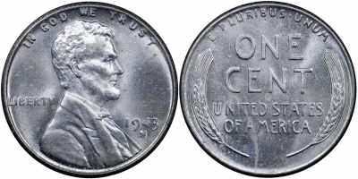 США. Монета 1 цент. 1943.S (KM#132a. Unc) Lincoln Cent. Wheat Ears