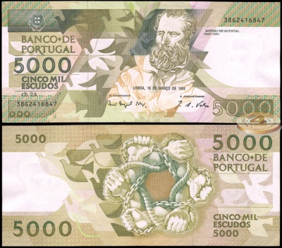 Португалия. 5000 эскудо (Unc) 1987