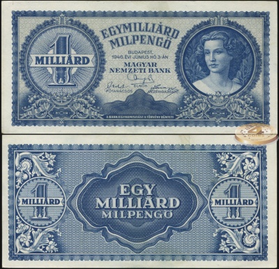 Венгрия. 1 миллиард милпенгё [1.000.000.000.000.000 пенгё] (aUnc) 1946