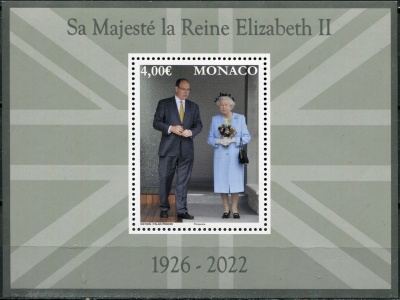 Монако. 2022. Её Величество королева Елизавета II (Почтовый блок. MNH OG)
