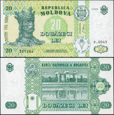 Молдова. Банкнота 20 леев. 1999. Unc. Бумага. Кат.# P.13d