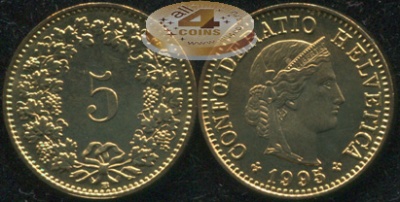Швейцария. 5 раппенов. 1995 (Unc)