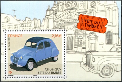 Франция. 2021. Автомобили. Citroën 2CV (Почтовый блок. MNH OG)