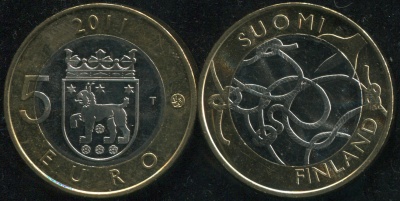 Финляндия. 5 евро. 2011 (Unc. Биметалл) Провинция Канта-Хяме