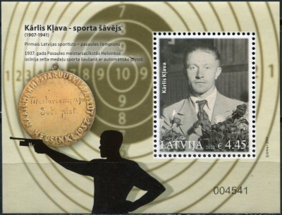 Латвия. 2022. Чемпион по стрельбе Карлис Клява, 1907-1941 (Почтовый блок. MNH OG)