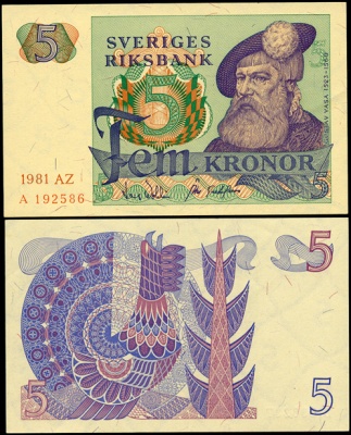 Швеция. 5 крон (Unc) 1981