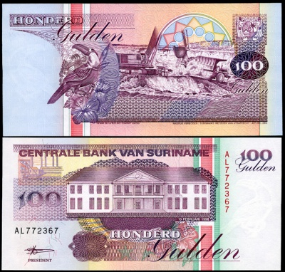 Суринам. 100 гульденов (Unc) 1998