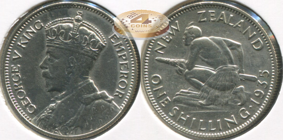 Новая Зеландия. 1 шиллинг. 1935 (XF/aUnc. Серебро)