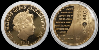 Тристан-да-Кунья. Монета 1 крона. 2013 (KM#NL. Proof. Капсула. Вставка с частичкой Конкорда)