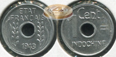 Французский Индокитай. 1 цент. 1943 (Unc)