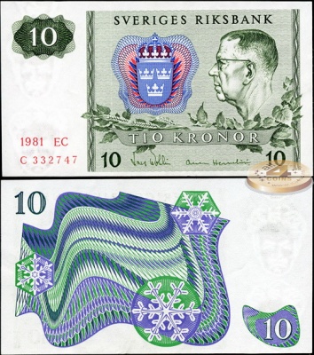 Швеция. 10 крон (Unc) 1981