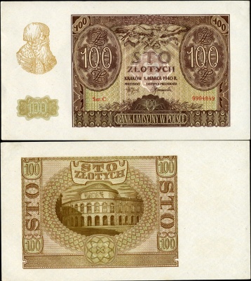 Польша. 100 злотых (Unc) 1940