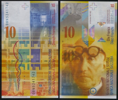 Швейцария Банкнота 10 франков 2008 Unc Бумага Кат# P.67e