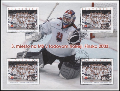 Словакия. 2003. 3-е место на Чемпионате Мира по Хоккею . Финляндия 2003 (Малый лист. MNH OG)