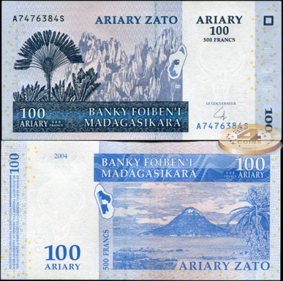 Мадагаскар. Банкнота 100 ариари. 2004(2008). Unc. Бумага. Кат.# P.86b