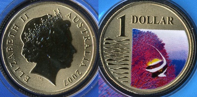 Австралия. 1 доллар. 2007. Бабочка Вымпельная. (Unc. Цветная эмаль)