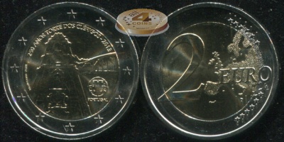 Португалия. 2 евро. 2013 (Unc. Биметалл) 250 лет церкви Клеригуш (г.Порту)