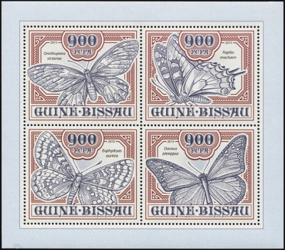 Гвинея-Биссау. 2015. Бабочки (М.Лист. MNH OG)